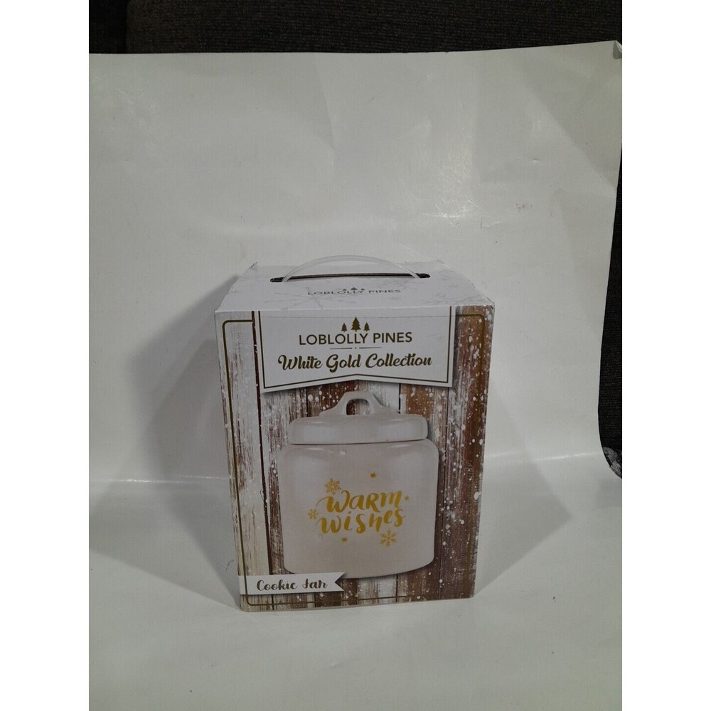 Loblolly Pines White Gold Collection “Warm Wishes” Cookie Jar Christmas NEW